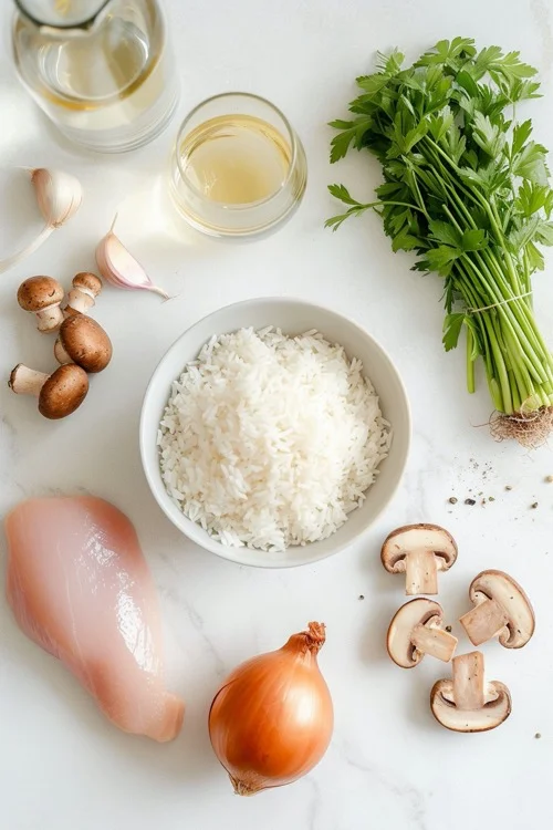 ingredientes arroz integral con pollo y champiñones