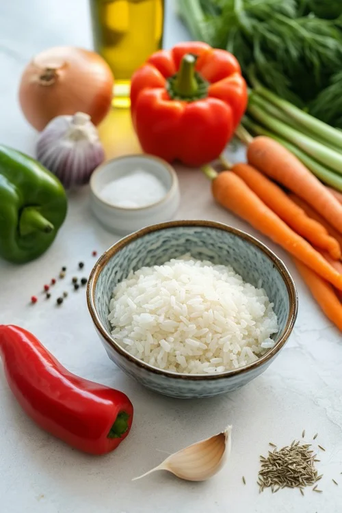 ingredientes ensalada de arroz integral con verduras